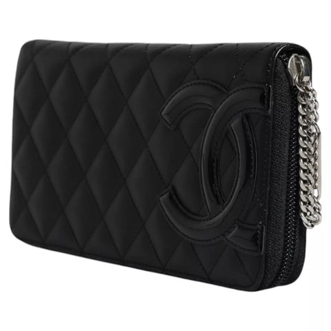Black Quilted Leather Logo CC Continental Zip Wallet Chanel