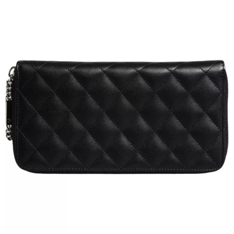 Black Quilted Leather Logo CC Continental Zip Wallet Chanel