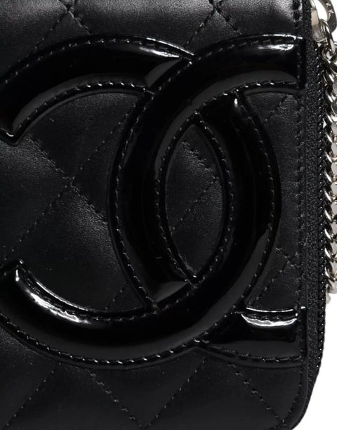 Black Quilted Leather Logo CC Continental Zip Wallet Chanel