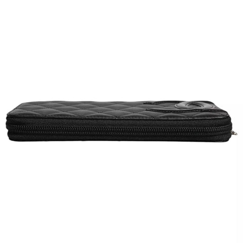 Black Quilted Leather Logo CC Continental Zip Wallet Chanel