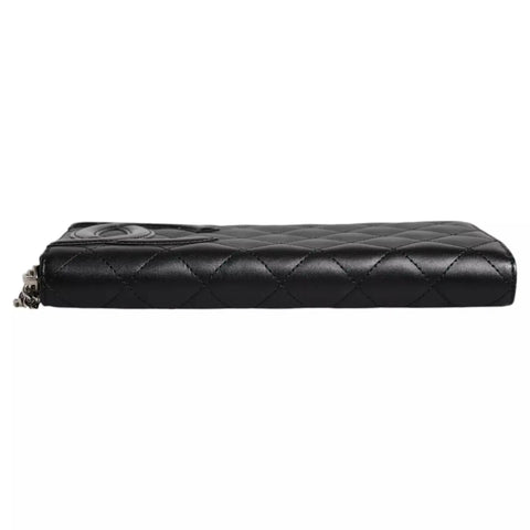 Black Quilted Leather Logo CC Continental Zip Wallet Chanel