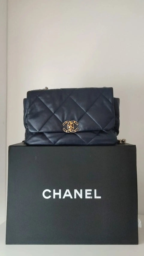 Blue Leather Large Quilted Chain Hand Shoulder Bag Chanel