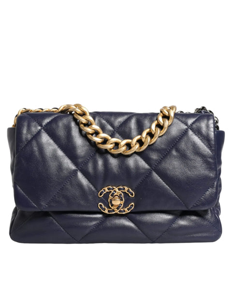 Blue Leather Large Quilted Chain Hand Shoulder Bag Chanel