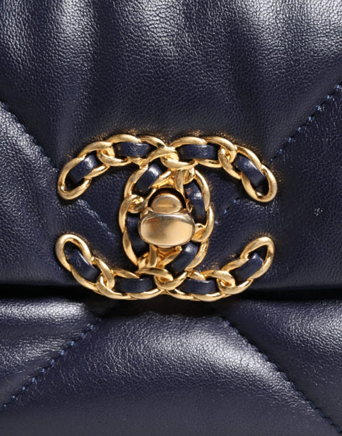 Blue Leather Large Quilted Chain Hand Shoulder Bag Chanel
