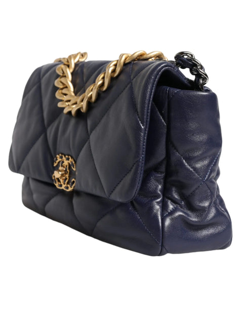 Blue Leather Large Quilted Chain Hand Shoulder Bag Chanel
