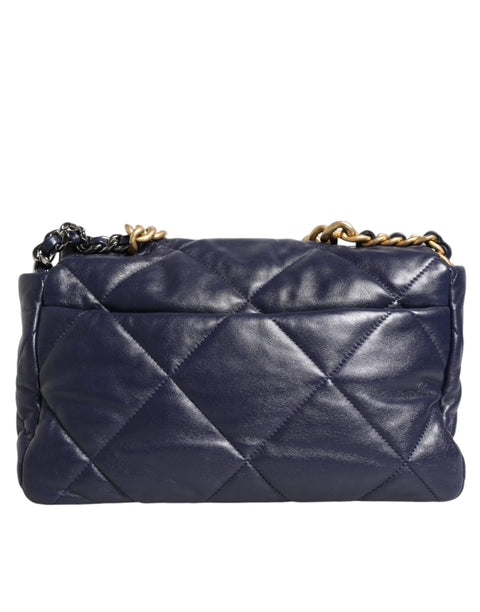 Blue Leather Large Quilted Chain Hand Shoulder Bag Chanel