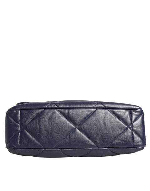 Blue Leather Large Quilted Chain Hand Shoulder Bag Chanel