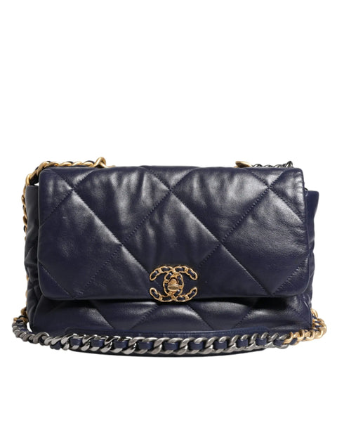 Blue Leather Large Quilted Chain Hand Shoulder Bag Chanel