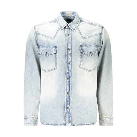 Light Blue Cotton Men Shirt Hugo Boss