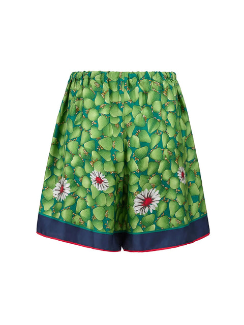 Green Flower Printed Silk Shorts Gucci