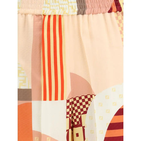 Patchwork print silk crepe Pants Fendi