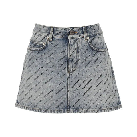 Logo Print Denim Skirt Balenciaga