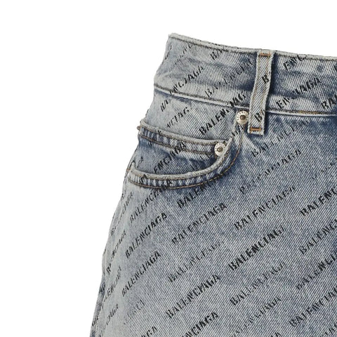 Logo Print Denim Skirt Balenciaga
