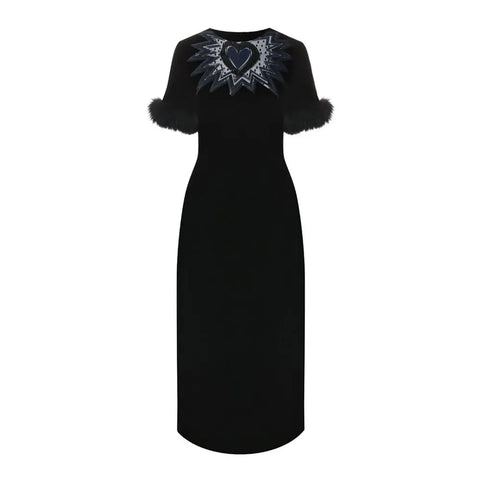 Fur Trim Velvet Midi Dress Fendi