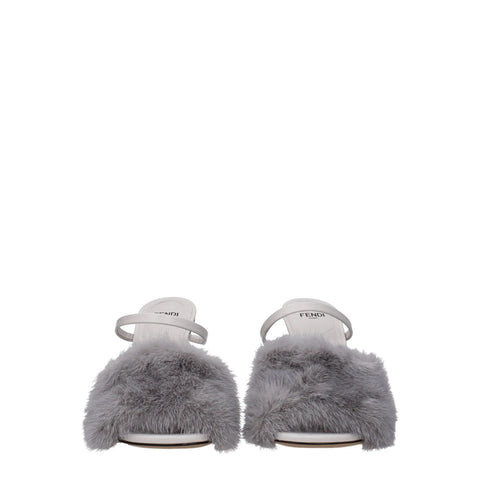 Gray Mink Slippers Sandals Fendi